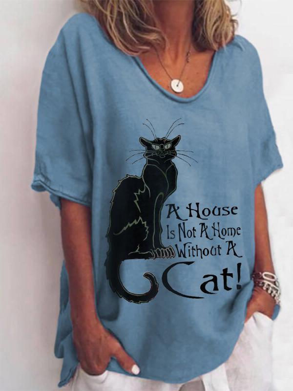 A House Is Not A Home Without A Cat Print V-neck T-shirt