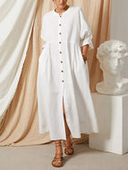 Cotton and linen French casual long dress