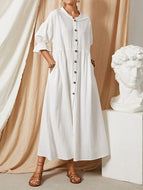 Cotton and linen French casual long dress