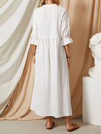 Cotton and linen French casual long dress