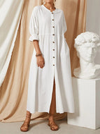 Cotton and linen French casual long dress