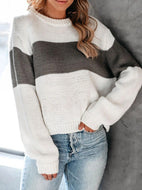 Women's Casual Crew Neck Striped Knit Sweater