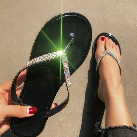 Large Size Flip-flops Sandals with Colored Diamond Craft Edge Drill Slippers Flat Bottom Flip Flops