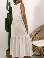 V-neck High Waist Loose Solid Color Casual Maxi Dress