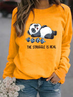 Funny Panda Print Crew Neck Long Sleeve Grabber Sweatshirt