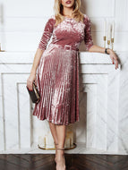 Round Neck Tie Elegant Pleated Dress