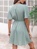 Woman New V Neck Batwing Bohemia Vacation Retro Green Polka Dots Leisure Midi Dress