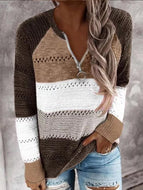 Patchwork Loose V-neck Pullover Sweater