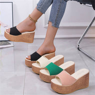 Korean Version Wedge Sandals Platform High Heel Muffin Bottom Slippers Holiday Ladies Shoes