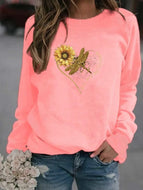 Dragonfly Print Crew Neck Long Sleeve Fleece Sweatshirt