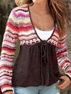 V Neck Tribal Knitted Long Sleeve Sweater