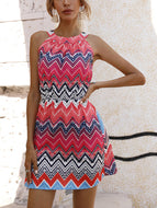 Summer New Waist Twist Print Halter Sleeveless Dress