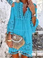 Summer V-Neck Lace Fringe Beach Dress