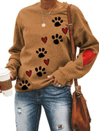 Dog Paw Print Long Sleeve Crew Neck Sweatshirt