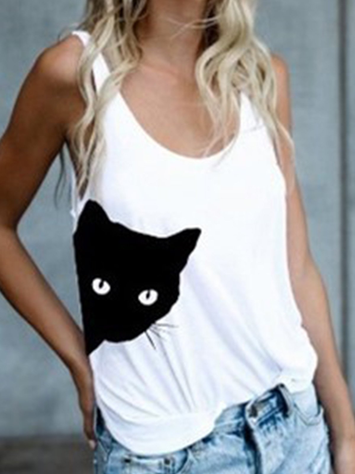 Sleeveless Cat Head Print Vest Sleeveless