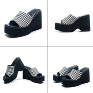 New Arrivals Slip-on Platform Leopard-print Plaid Sandals Plus Size Slippers