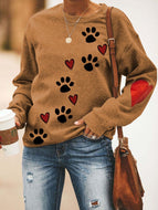 Dog Paw Print Long Sleeve Crew Neck Sweatshirt