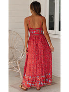 Big Swing Skirt Maxi Dresses European Beauty Bohemian V-Neck Sling Floral Dress For Holiday