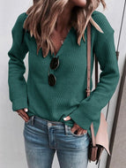 Sweater Ladies V-neck Knitted Top