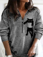 Autumn New Style Lapel Cat Zipper Long-sleeved Sweatshirt