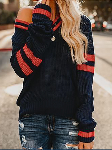 V-neck Contrast Sweater