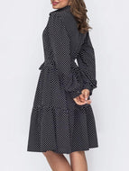 Single-breasted Button Black Polka-dot Dress