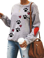 Dog Paw Print Long Sleeve Crew Neck Sweatshirt