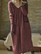 V-neck Pullover Loose Long Knitted Dress