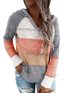 Women New Multicolor Stitching Hooded Pullover Sweater