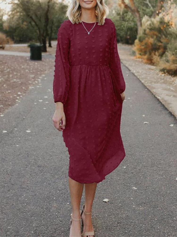 Long Sleeve Jacquard Fur Ball Dress