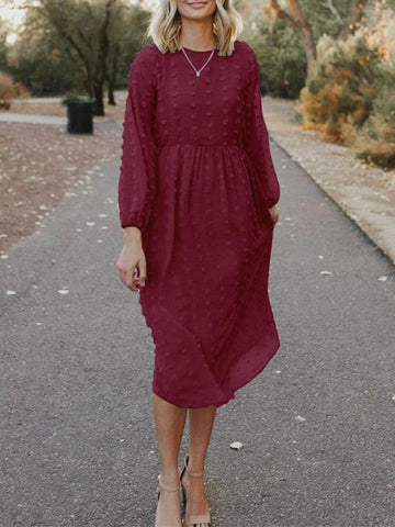 Long Sleeve Jacquard Fur Ball Dress