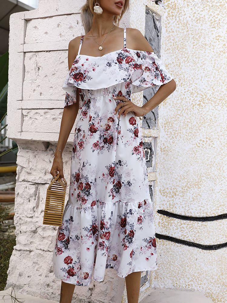 Summer New Style Floral Suspenders Open Back Temperament Dress