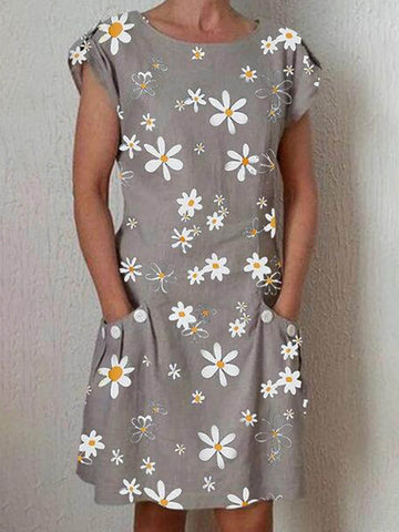 Daisy Flower Short Sleeve Pocket Dress