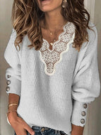 Solid Lace V-Neck Long Sleeve Sweater