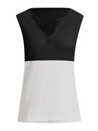 Colorblock Short-sleeved V-neck Waffle All-match Vest Top