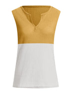 Colorblock Short-sleeved V-neck Waffle All-match Vest Top