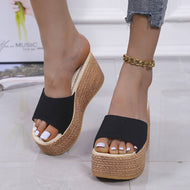 Korean Version Wedge Sandals Platform High Heel Muffin Bottom Slippers Holiday Ladies Shoes