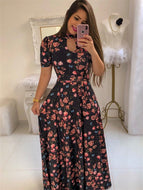 Fashion Digital Printing Floral Fashion Style Large Swing Dress Women Loose Maxi Dresses