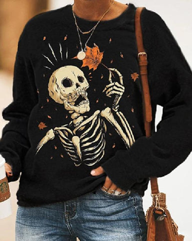 Women's Casual Skeleton Print Cozy Sweatshirt