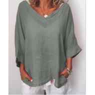 Plus Size Casual Solid V Neck 3/4 Sleeve Tops