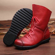 Handmade Pleated Martin Boots Cotton Boots Leather Women's Boots Top Leather Comfortable Knight Boots Soft Soled Short Boots