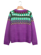 Pure Color Printed Knitted Sweater Sweater