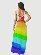 Colorful Striped Gradient V-Neck Loose Casual Comfortable Slip Dress