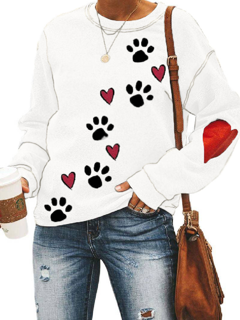 Dog Paw Print Long Sleeve Crew Neck Sweatshirt