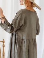 Solid Color V-neck Loose Long Sleeve Casual Dress