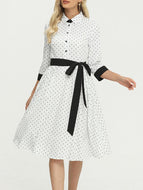 Lapel Print Contrast Stitching Dress