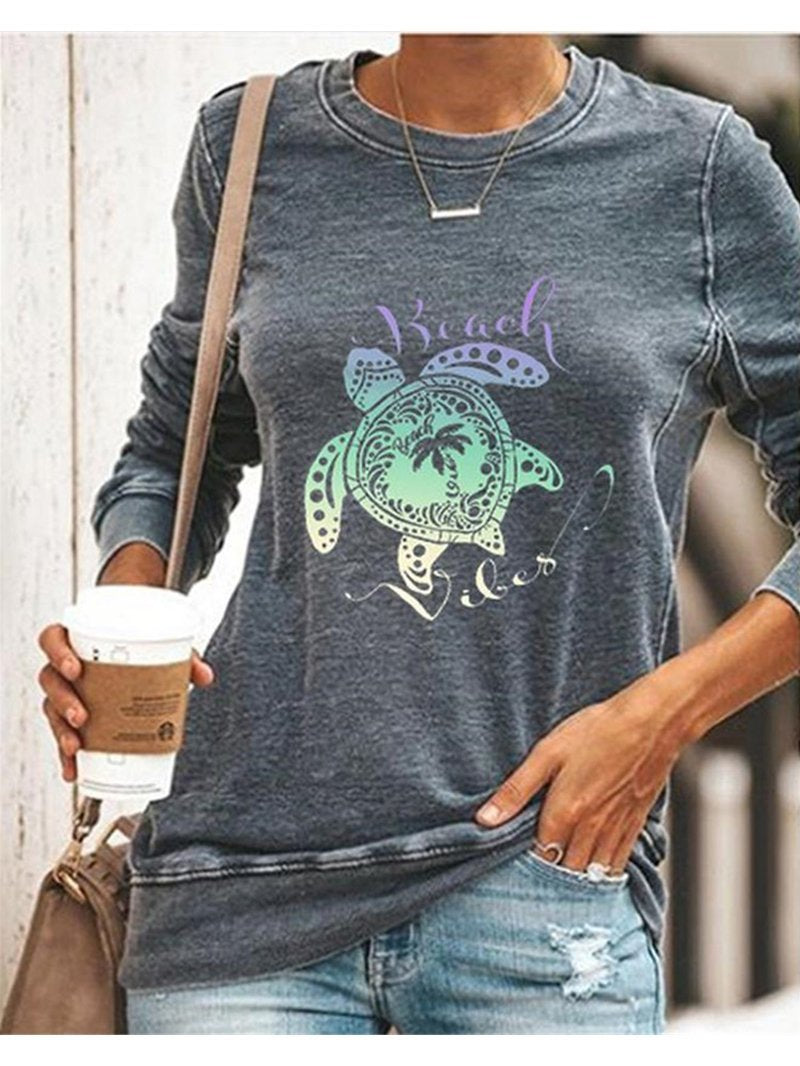 Women's Ocean Turtle Print Casual Sweatshirt