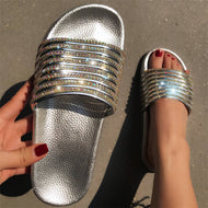 Large Size Craft Slippers Shiny Diamond Sandals Casual One Word Women's Slippers