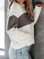 Women's Casual Crew Neck Striped Knit Sweater