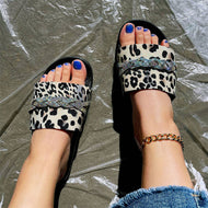 Leopard Print Sandals Flat Bottom Large Size European and American Wear Bright Diamond Slippers